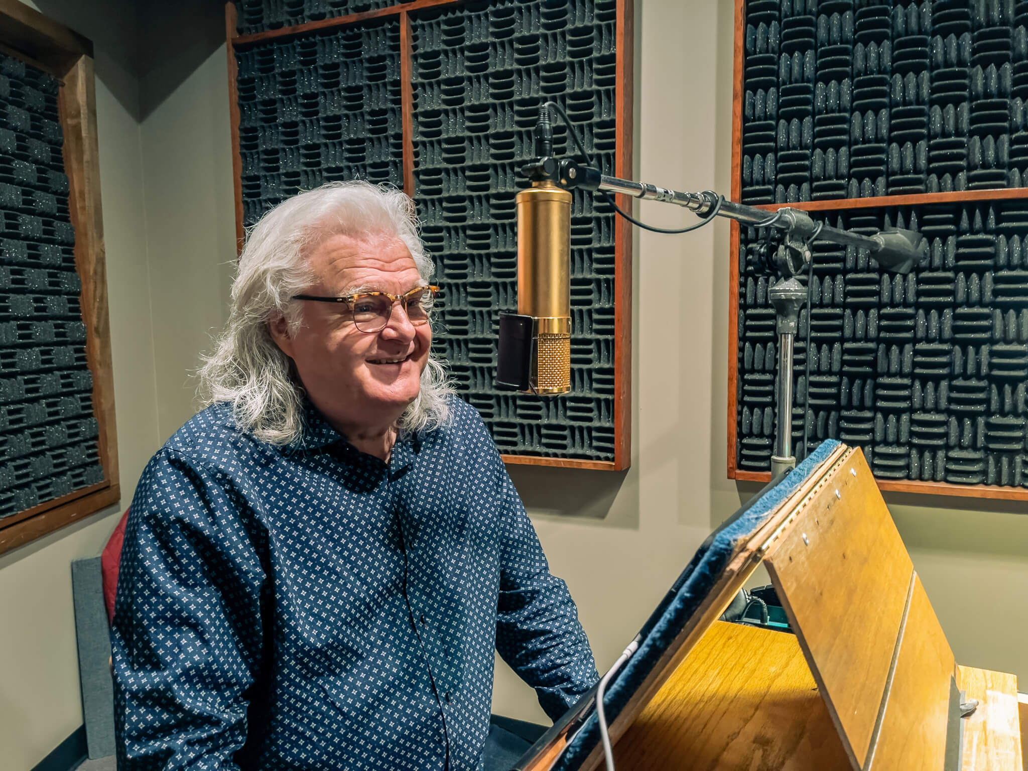 Ricky Skaggs in audio recording booth