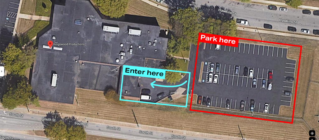 aerial view of Kingswood Productions parking lot