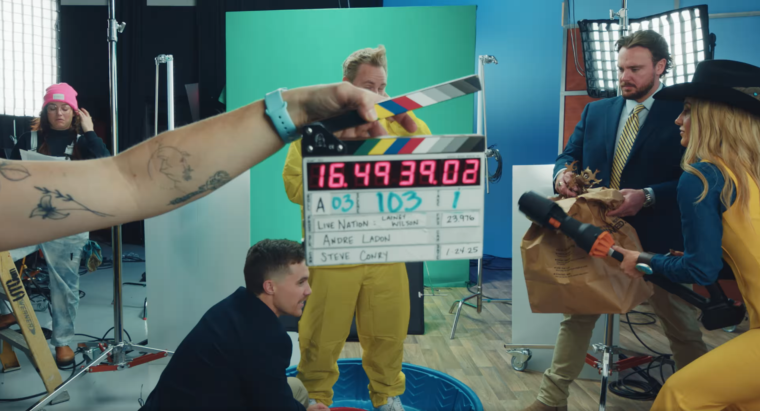 slate marks take 1 of Lainey Wilson's promo video shoot