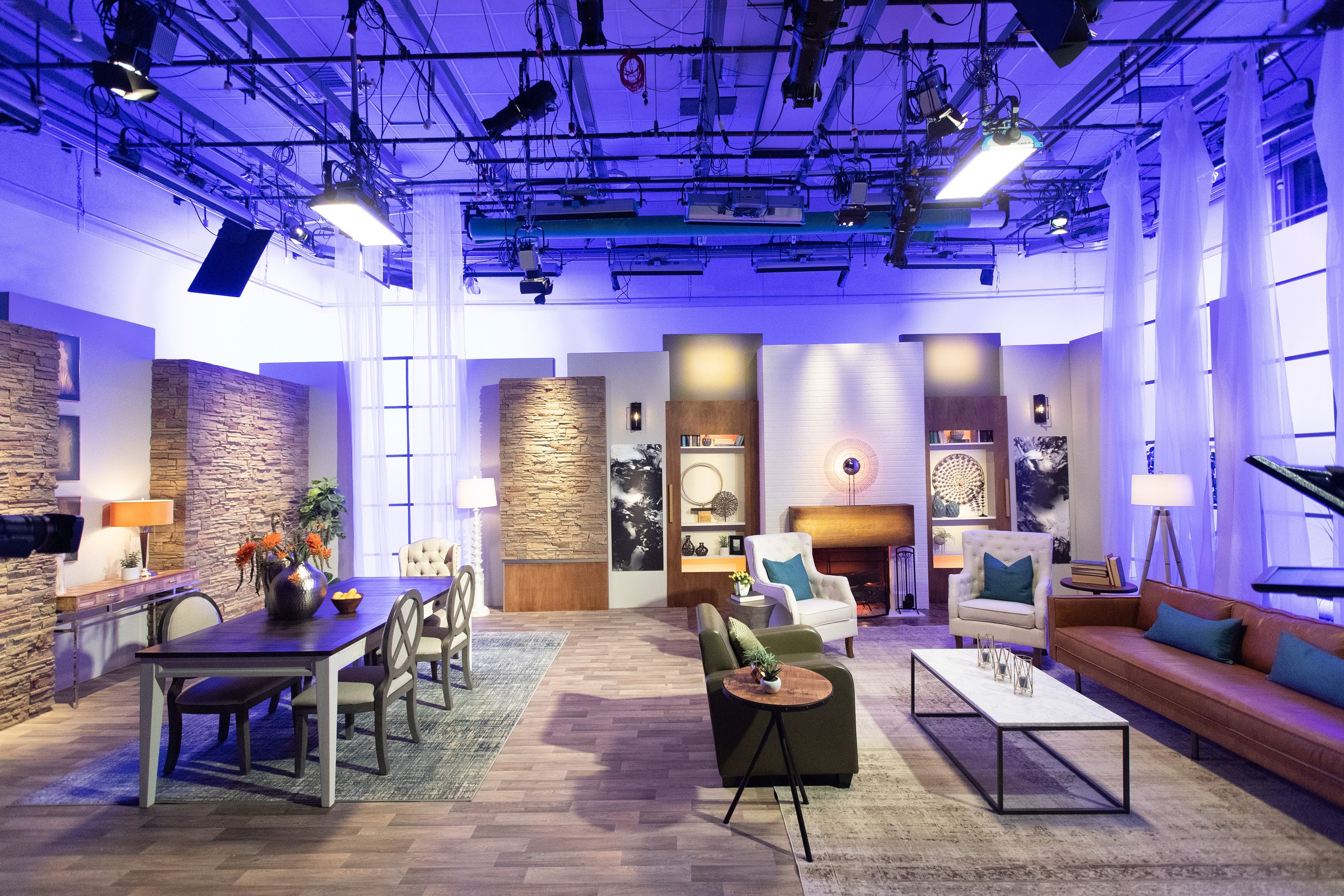 brightly lit studio set build